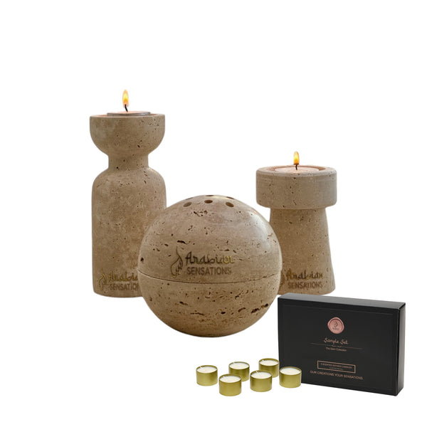 Travertine Ball Set + FREE CANDLE SET